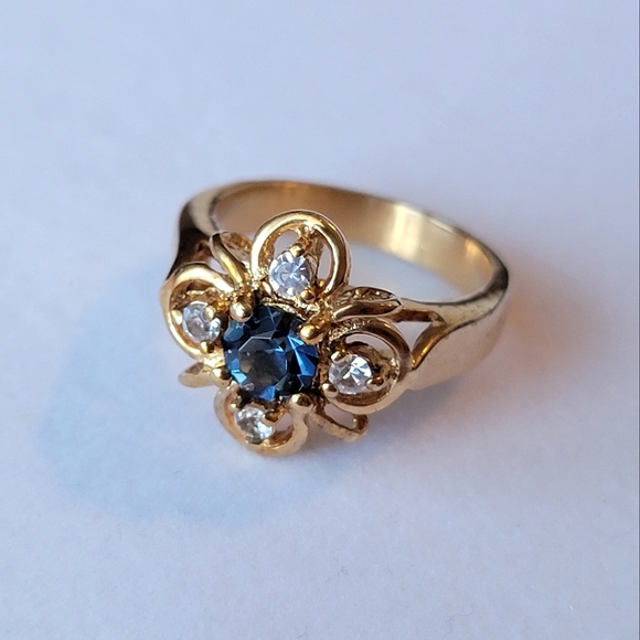 DAC Jewelry - Vintage DAC Gold and Deep London Blue Simulated Topaz Gemstone Gold Plated Ring